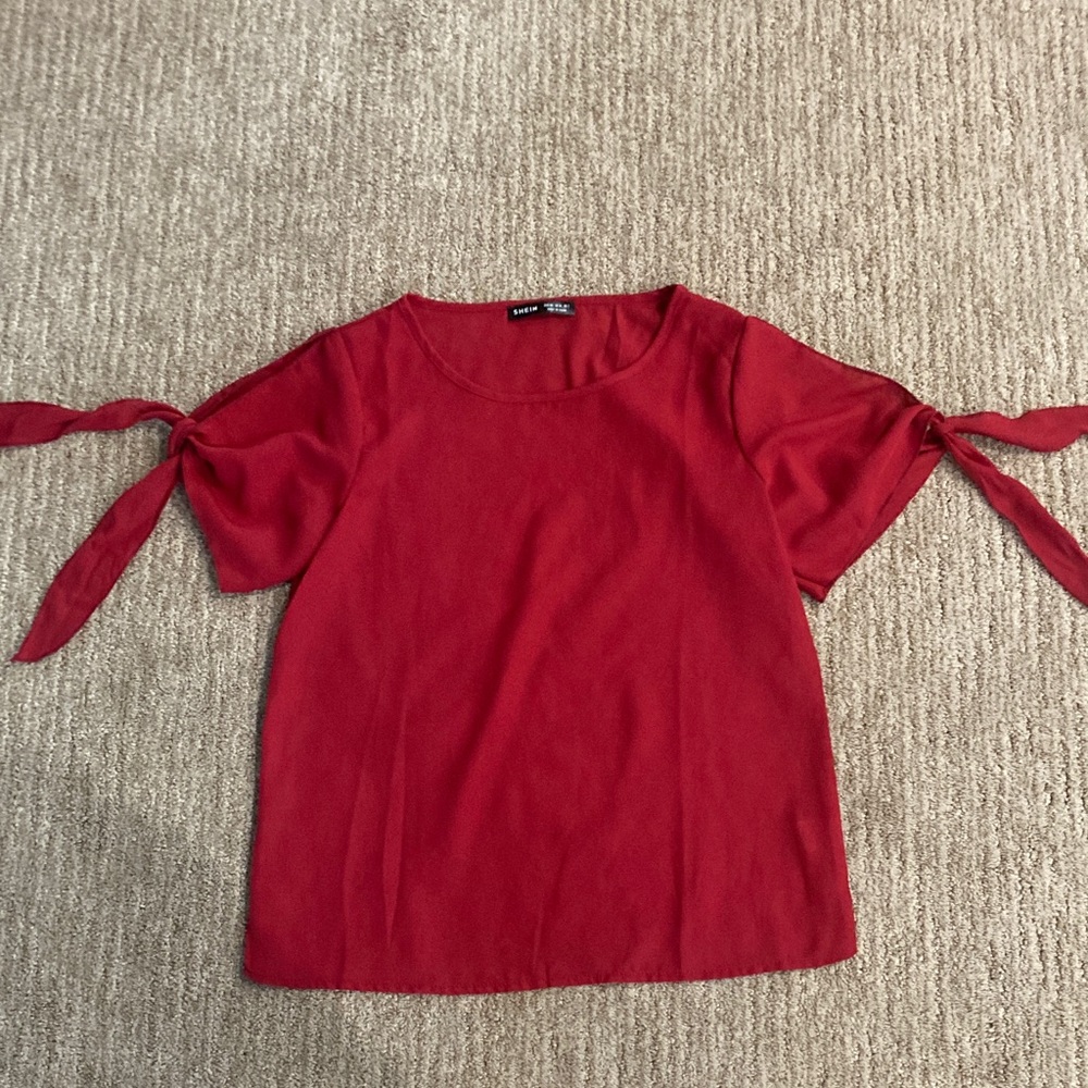 SHEIN Red Tie-Sleeve Blouse